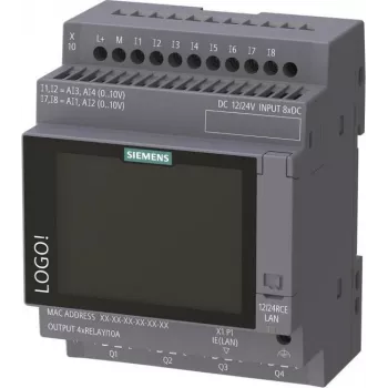 Siemens LOGO! 12/24 RCE logiikkamoduuli näytöllä, 8 DI/4 AI/4 rele, 12-24V DC, Ethernet, Modbus TCP/IP