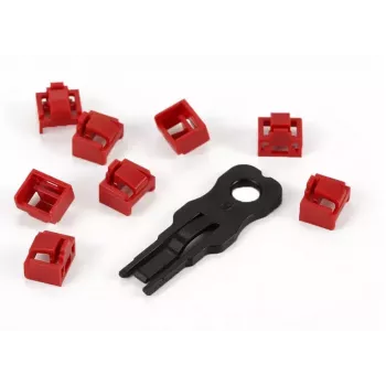 ALLNET TP/RJ45 Blocker punainen 10 kpl:n pakkaus turvalukolla, pölysuojus, verkkoturvalukko (ALL-TP-RJ45-Blocker-10PCS)