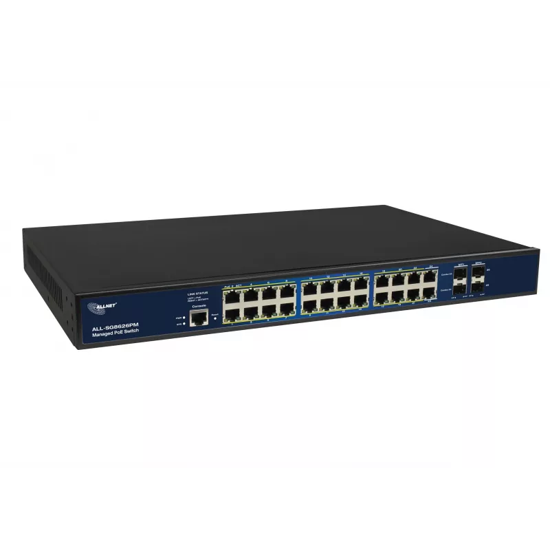 ALLNET ALL-SG8626PMJ Layer 2+ täysin hallittava Gigabit-kytkin 24-porttisella PoE+ 370W