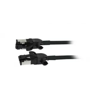 Synergy21 verkkokaapeli RJ45, CAT6A 500MHz, 1,0m, musta, S/FTP, Slimline pyöreä d=4,5mm, TPE/LSZH (Superflex), AWG28, CAT7-liittimillä, kääntyvä