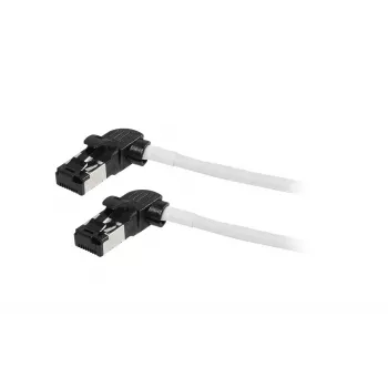 Synergy21 verkkokaapeli RJ45, CAT6A 500MHz, 0,25m, valkoinen, S/FTP, Slimline pyöreä d=4,5mm, TPE/LSZH (Superflex), AWG28, CAT7-liittimellä, kääntyvä liitin