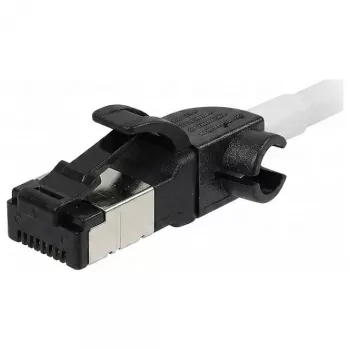 Synergy21 verkkokaapeli RJ45, CAT6A 500MHz, 1,0m, valkoinen, S/FTP, Slimline pyöreä d=4,5mm, TPE/LSZH (Superflex), AWG28, CAT7-kaapelilla, kääntyvä liitin