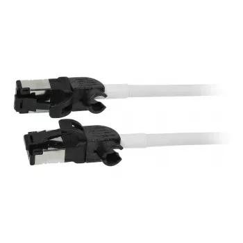 Synergy21 verkkokaapeli RJ45, CAT6A 500MHz, 1,5m, valkoinen, S/FTP, Slimline pyöreä d=4,5mm, TPE/LSZH (Superflex), AWG28, CAT7-liittimellä, kääntyvä liitin