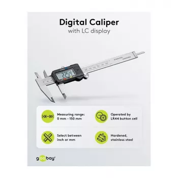 Goobay digitaalinen työntömitta 0-150 mm / 0-6 tuumaa ruostumaton teräs