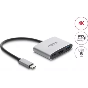 Delock USB Type-C -adapteri HDMI 4K 60 Hz:lle USB Type-A ja USB Type-C PD 3.1 140 W