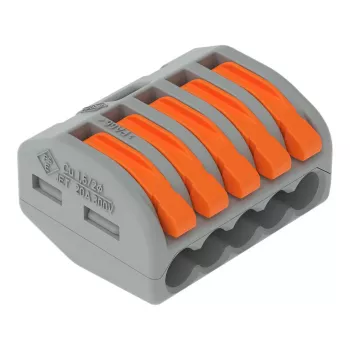 WAGO 222-415 5-johdin kompakti liitinrima vipukäytöllä, jousiliitäntä, 32 A, 400 V, harmaa/oranssi