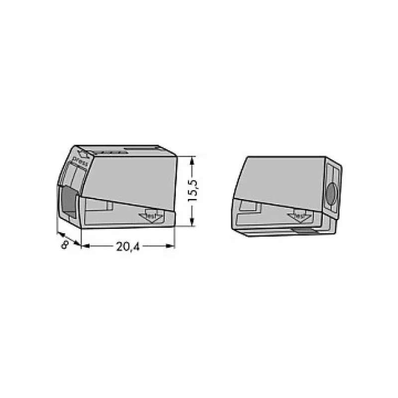 WAGO 224-101 1-johdin 2-kertainen Push-in CAGE CLAMP liitin, 400 V, 24 A, 0,5-2,5 mm², läpinäkyvä/harmaa