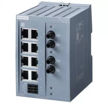 Siemens SCALANCE XB108-2 hallitsematon Industrial Ethernet -kytkin, 8 RJ45 + 2 SC monimuotokuitu, DIN-kisko