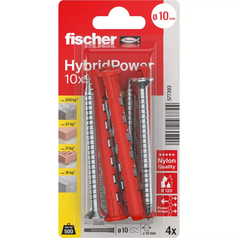 Fischer HybridPower 10x90 T K ruostumaton rakenneruuvi 10x90 mm Torx T40