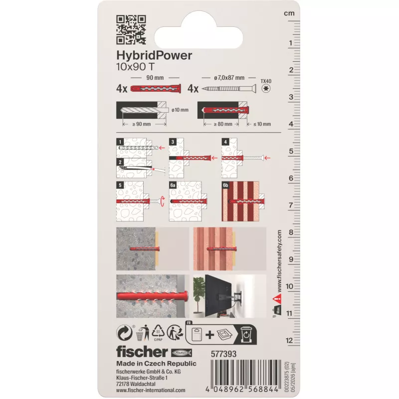 Fischer HybridPower 10x90 T K ruostumaton rakenneruuvi 10x90 mm Torx T40