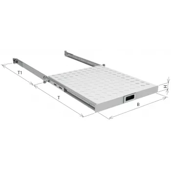 EFB-Elektronik 19 tuuman 1U ulosvedettävä hylly, säädettävä asennussyvyys 950-1050 mm, 30 kg kantavuus, kaapin syvyys 1200 mm, RAL 7035 vaaleanharmaa