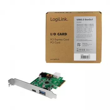 LogiLink PCI Express USB 3.2 -kortti, 5 Gbps, 2 ulkoista + 3 sisäistä USB-A-porttia