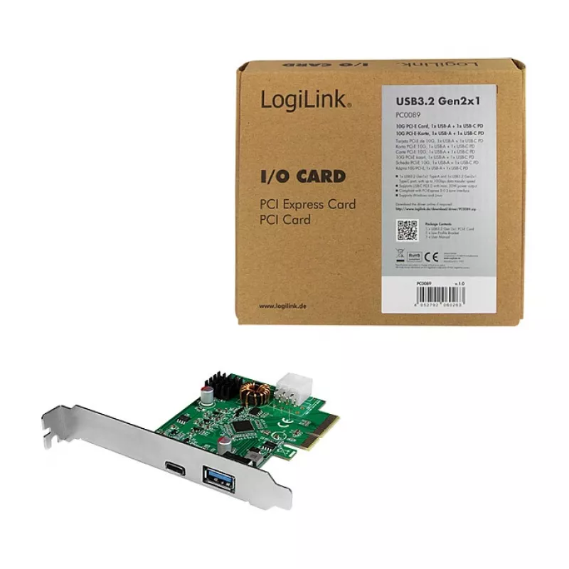 LogiLink PCI Express USB 3.2 -kortti, 5 Gbps, 2 ulkoista + 3 sisäistä USB-A-porttia
