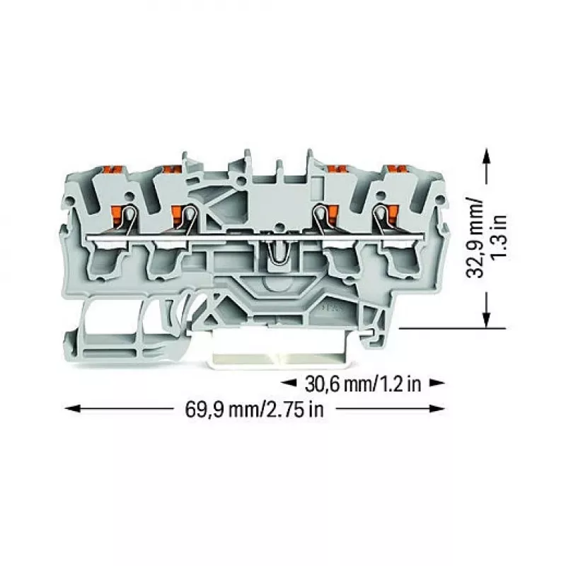 WAGO läpivientiliitin 4-johdin push-in 2,5 mm² harmaa