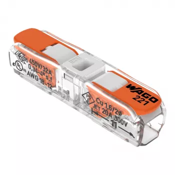 WAGO 221-2401 Inline-jatkoliitin, 2-johdin, 0,2-4 mm², 600 kpl, läpinäkyvä/oranssi