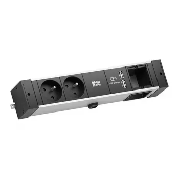 Bachmann Desk Rail - 2 m - sisäkäyttö - Type E - alumiini - muovi - musta - hopea - 2 AC-pistorasiaa