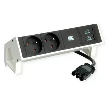 Bachmann DESK2 2x UTE 1x USB A/C 22W 0,2m RAL9010 - pöytäpistorasialista