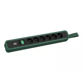 Bachmann PRIMO 2 6x pistorasialista tyyppi E kytkimellä ja ripustussilmukalla 2,0 m CEE 7/7 pistoke männynvihreä (RAL 6028)