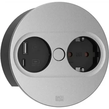 Bachmann TWIST 2 pistorasialista 1x Schuko-pistorasia ja 1x USB A/C, 2,0m kaapeli, musta/ruostumaton teräs