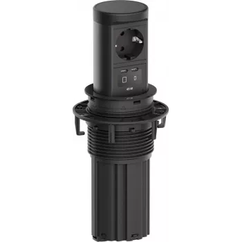 Bachmann ELEVATOR 2 upotettava pöytävirransyöttöyksikkö 1x Schuko-pistorasialla ja 1x USB-C 45W, kaapeli 2,0 m, RAL 9005 syvämusta