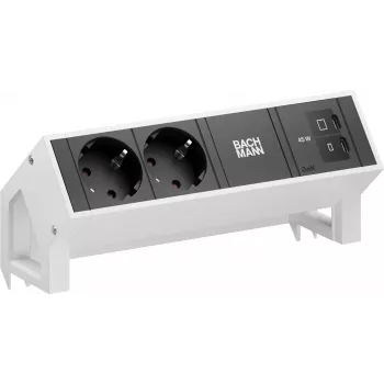 Bachmann DESK2 2x Schuko USB-C 45W 0,2m puhtaanvalkoinen RAL9010 pöytävirta moduuli