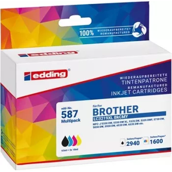 Edding yhteensopivat mustepatruunat yhdistelmäpakkaus musta, syaani, magenta, keltainen - korvaa Brother LC-3219XL sarja (4 kpl:n pakkaus)