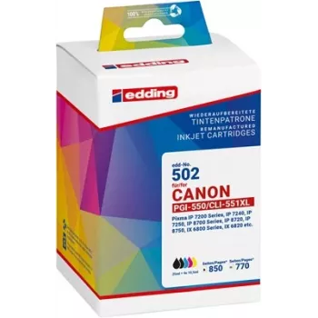 Edding EDD-502 yhteensopiva mustepatruunoiden yhdistelmäpakkaus musta, fotosininen, syaani, magenta, keltainen (5 kpl:n pakkaus) korvaa Canon PGI-550XL/CLI-551XL
