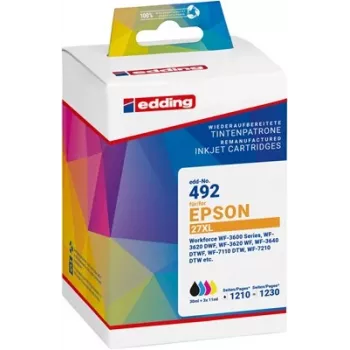 Edding yhteensopiva mustesuihkukasettien yhdistelmäpaketti Epson 27XL (syaani, magenta, keltainen) - suuri tuotto - 3 kpl:n pakkaus