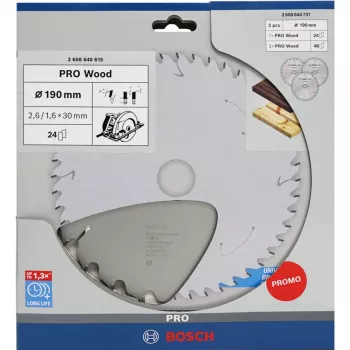 BOSCH Power Tools PRO puunpyörösahanterä 190 mm (3 kpl:n edullinen pakkaus)
