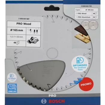 BOSCH PRO Wood/Aluminium pyörösahanterä 165 mm, kahden pakkaus