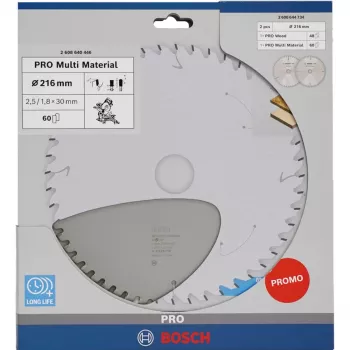 BOSCH PRO puu-/monimateriaalipyörösahanterä 216 mm, kaksipakkaus