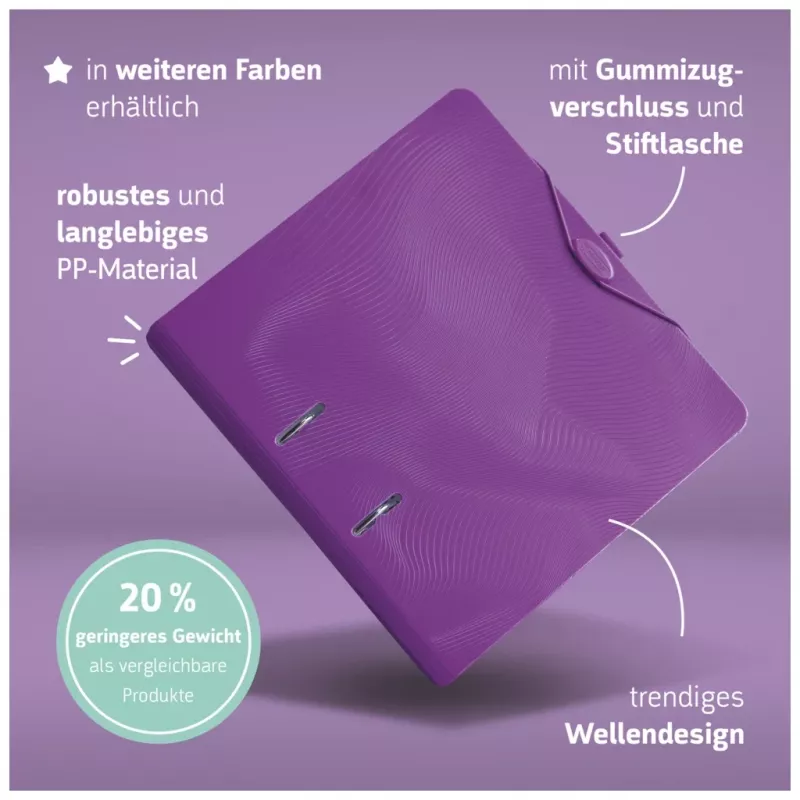 BRUNNEN WAVE -vipukansikansio violetti muovi 7,0 cm DIN A4