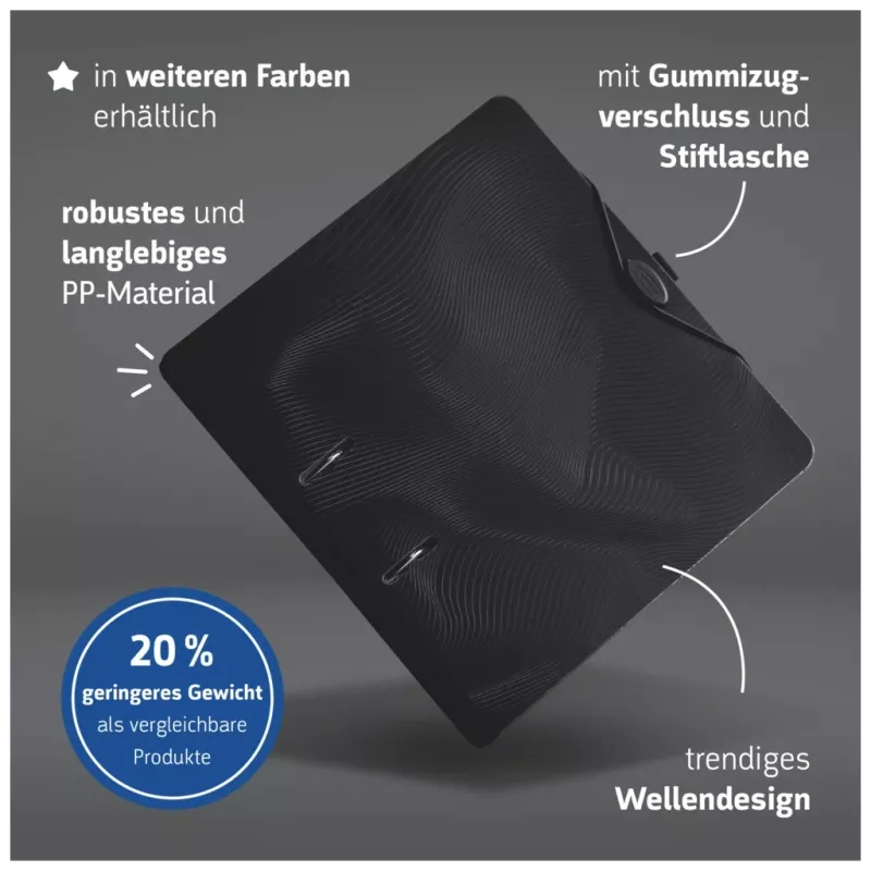 BRUNNEN WAVE Hebelaktenordner Onyx Black muovi 7,0 cm DIN A4