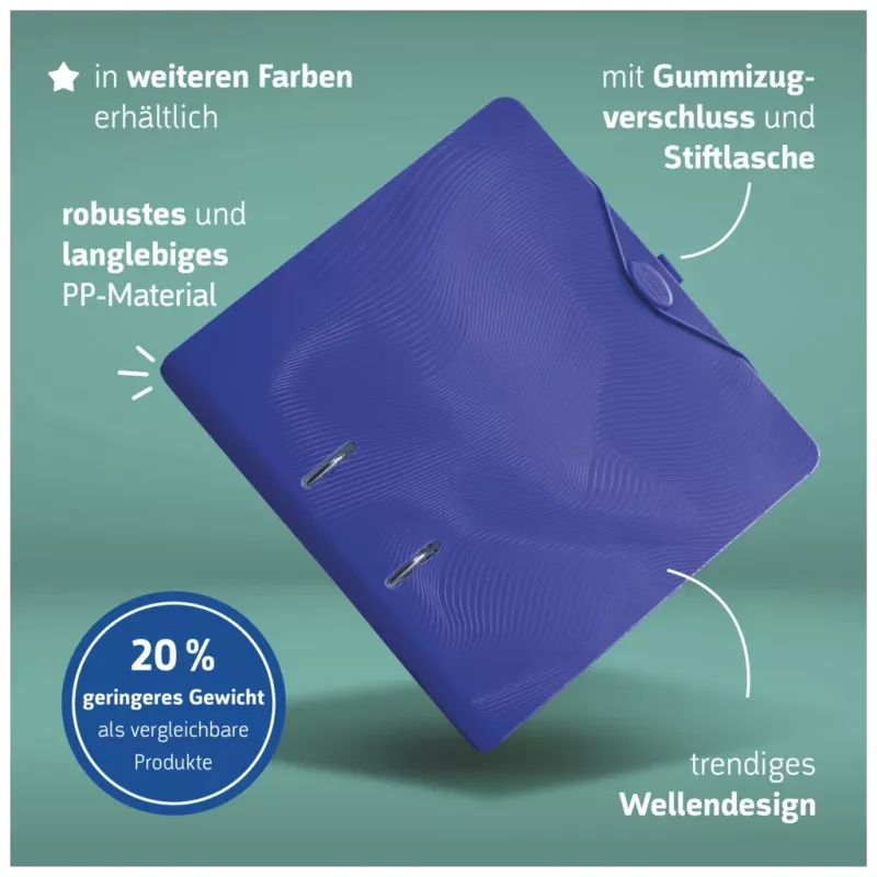 BRUNNEN WAVE -vipukansio A4 70 mm sininen muovi