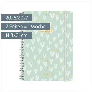 BRUNNEN Student Planner Heart 2026/2027 minttu, valkoinen, kulta, 1 kpl (1072156097)