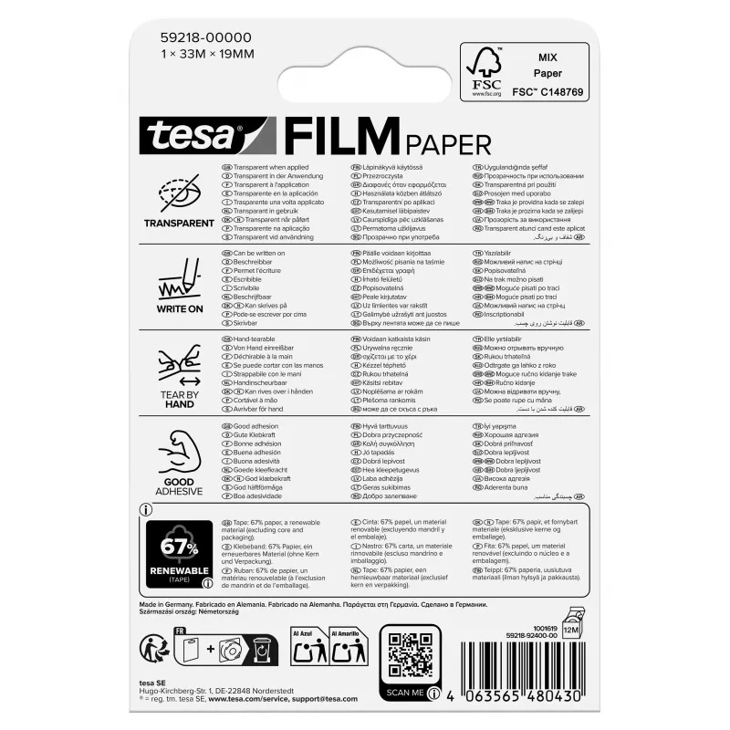Tesa Film Paper 8x läpinäkyvä merkitsemiseen ja taitteluun