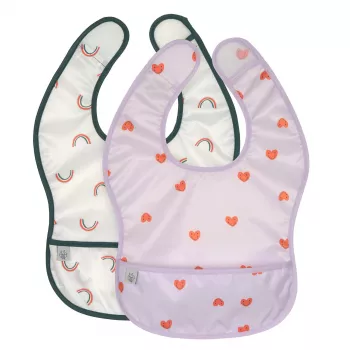 Lassig vedenpitävä ruokalappusetti 6 kk+ Happy Rascals Heart Lavender