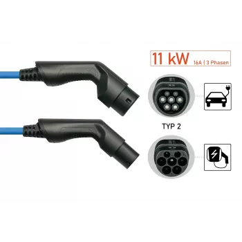 kabelmeister® EV-latauskaapeli Mode 3, Type 2 pistoke liittimeen, 3-vaiheinen, 16 A, 11 kW, sininen, 5 m