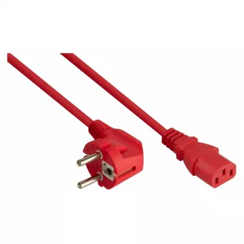 Kabelmeister virtajohto Schuko-pistoke Type E+F (90° kulma) IEC C13, punainen, 0,75 m