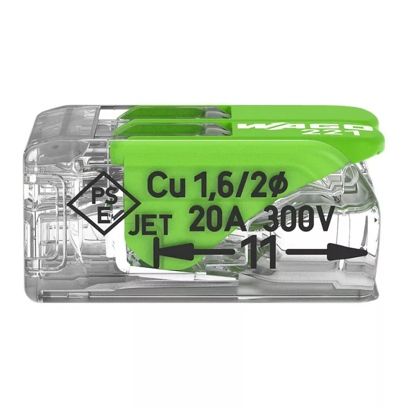 WAGO 221-422 2-johtimen kompakti liitin, 0,14–4 mm², läpinäkyvä/oranssi