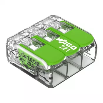 WAGO 221-423 3-johtimen kompaktiliitin, 4 mm², läpinäkyvä