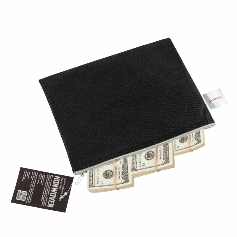 FolderSys A5 vetoketjupussi musta läpinäkymätön kuitukangas PP 190 x 255 mm