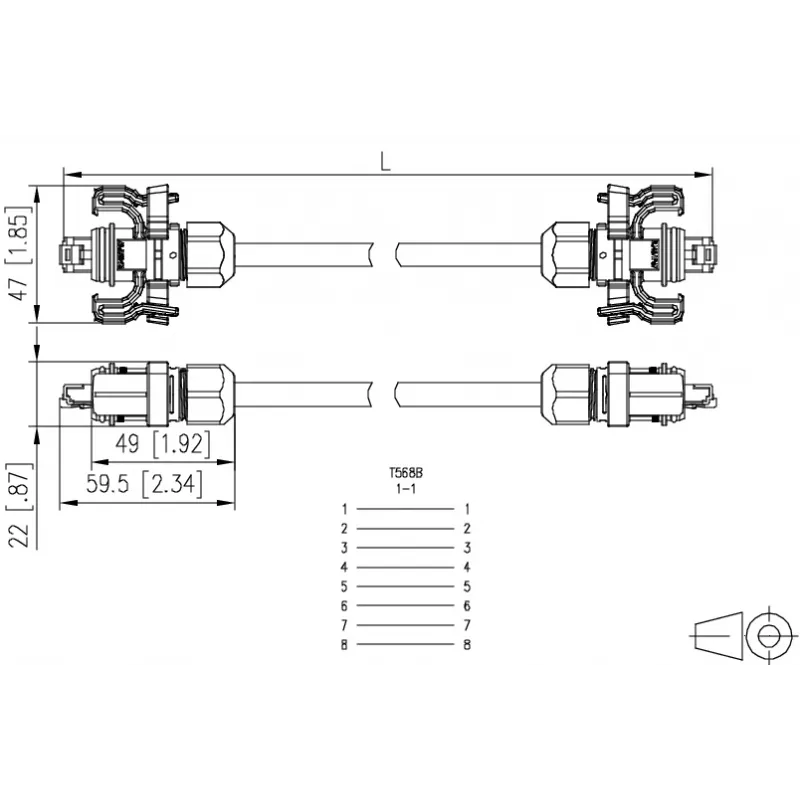 METZ CONNECT E-DAT Industry patch-kaapeli V6 IP67 Cat6 SF/UTP 15 m keltainen