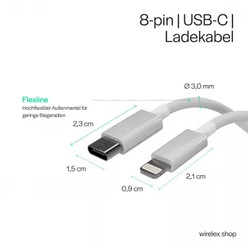 Flexline USB-C Lightning -kaapeli, PD, valkoinen, 0,5 m (FL31-13050)