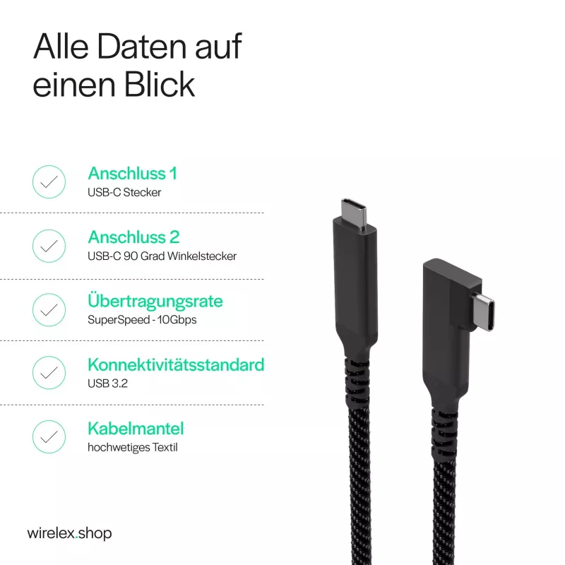 S CONN S/CONN maximum connectivity USB-C-latauskaapeli USB-C–USB-C 3.2 100W PD tekstiili 90° - kaapeli - digitaali/data