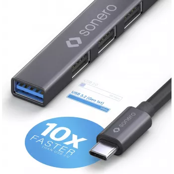 PureLink sonero USB 3.2 Gen1x1 -keskitin - 4 porttia USB-A uros - 0,50 m - Space Grey