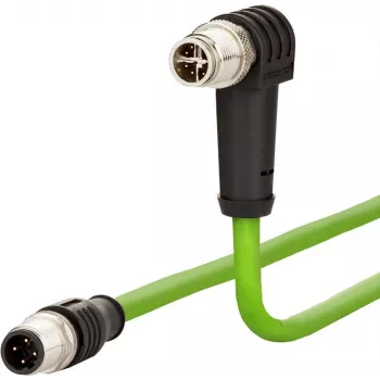 METZ CONNECT 142M2X1B050 M12 Cat6a verkkokaapeli, 8-napainen suora - kulma, 5 m, S/FTP, vihreä