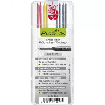 Pica DRY Refills Basis - grafiitti, punaiset ja keltaiset lyijyt (10 kpl:n pakkaus) Pica-Dry Longlife -lyijykynään
