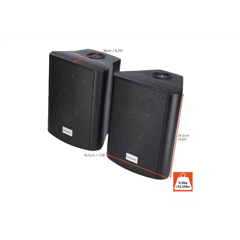 celexon 525-B aktiivikaiutinsarja 2-tie, 2 x 30 W RMS, seinätelineillä, musta (1000003398)