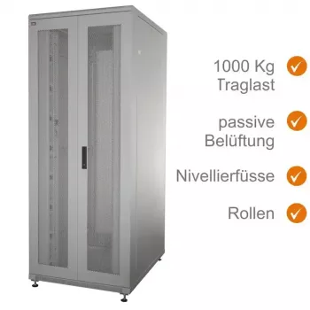 IT-BUDGET 19 tuuman verkkokaappi SRK - 38HE - leveys 800mm x syvyys 800mm - rei'itetyt pariovet edessä ja takana - kaapelikanavat - Flatpack - vaaleanharmaa (90ITB19SRK3888DTGN)